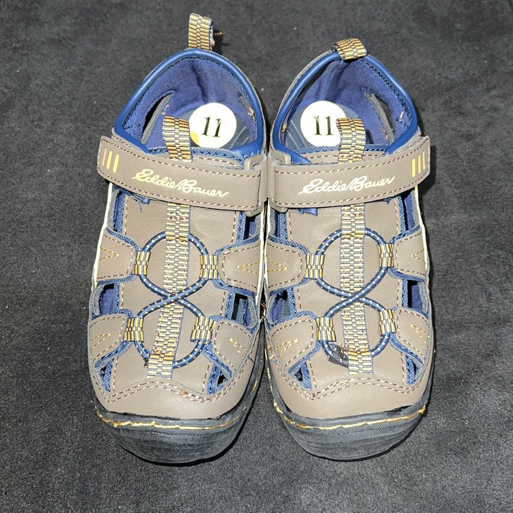 Eddie Bauer Toddler Boy Brown/Navy Boy Bungee Bump Velcro Closed Toe Sandals